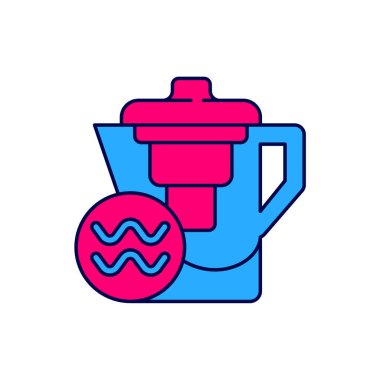 Beyaz arkaplanda izole edilmiş bir filtre simgesi ile ana hatlarıyla su testisi doldurulmuş. Vektör.