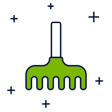 Doldurulmuş bahçe tırmığı simgesi beyaz arkaplanda izole edildi. Bahçecilik, tarım, çiftçilik aleti. Toprak işçisi. Vektör.