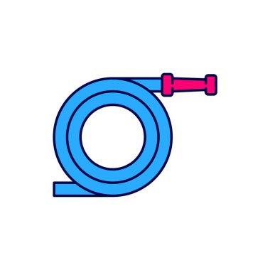 Beyaz arka planda izole edilmiş bahçe hortumu ya da itfaiye hortumu ikonu. Sprey tabanca ikonu. Su ekipmanları. Vektör.