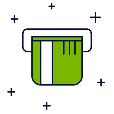 Doldurulmuş kredi kartı simgesi beyaz arkaplanda izole edildi. Çevrimiçi ödeme. Nakit çekilmesi. Finansal operasyonlar. Alışveriş tabelası. Vektör.