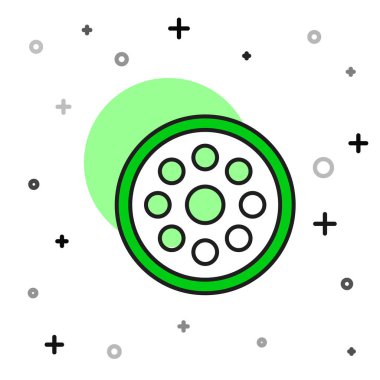 Beyaz arkaplanda izole edilmiş kıyafet simgesi için doldurulmuş ana hatlı dikiş düğmesi. Giysi düğmesi. Vektör.