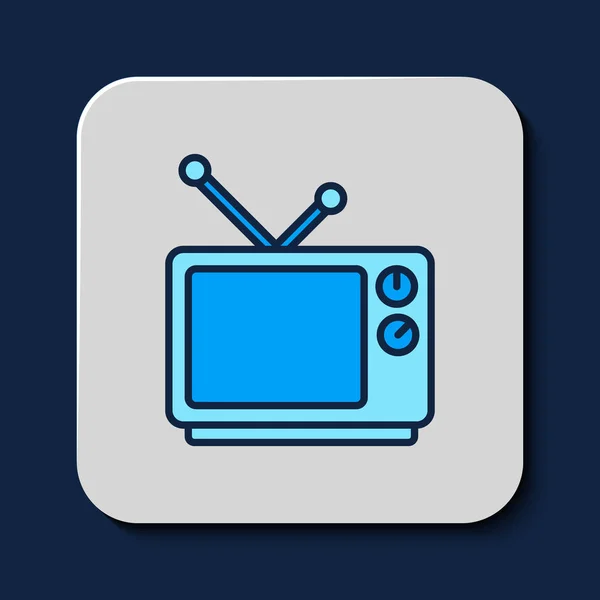 Gevulde Omtrek Retro Icoon Geïsoleerd Blauwe Achtergrond Televisieteken Vector — Stockvector