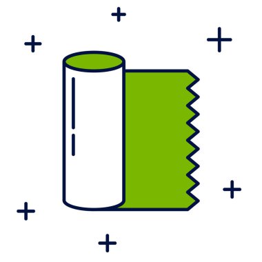 Doldurulmuş Tekstil kumaş rulo simgesi beyaz arkaplanda izole edildi. Yuvarlan, paspas, halı, halı, halı ya da kağıt rulo ikonu. Vektör.