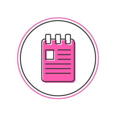 Doldurulmuş Not Defteri simgesi beyaz arkaplanda izole edildi. Spiral not defteri simgesi. Okul defteri. Yazı tahtası. Okul günlüğü. Vektör.