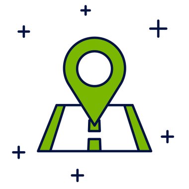 Doldurulmuş Harita iğne simgesi beyaz arkaplanda izole edildi. Navigasyon, işaret, konum, harita, GPS, yön, yer, pusula, arama konsepti. Vektör.