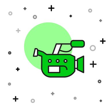 Doldurulmuş ana hatlı kamera simgesi beyaz arkaplanda izole edildi. Video kamera. Film tabelası. Film projektörü. Vektör.