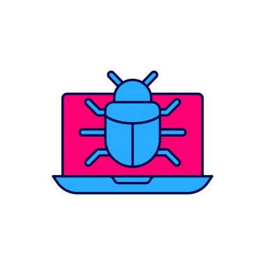 Beyaz arkaplanda izole edilmiş monitör simgesindeki Doldurulmuş Sistem Hatası. Kod hatası konsepti. Sistemde hata var. Böcek araması. Vektör.