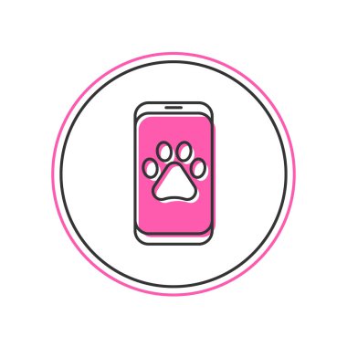 Doldurulmuş ana hatlı veteriner kliniği sembolü beyaz arka planda izole edilmiş. Çapraz hastane işareti. Tarz sahibi bir köpek ya da kedi. Evcil hayvan ilk yardım işareti. Vektör.