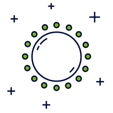 Doldurulmuş ana hatlı Sun simgesi beyaz arkaplanda izole edildi. Vektör.