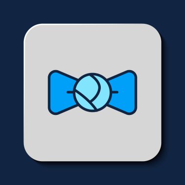 Doldurulmuş çizgili papyon simgesi mavi arkaplanda izole edildi. Vektör.