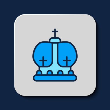 Mavi arka planda izole edilmiş, ana hatlı İngiliz taç simgesi. Vektör.