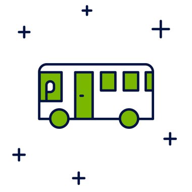 Doldurulmuş Otobüs simgesi beyaz arkaplanda izole edildi. Ulaşım konsepti. Otobüs turu tabelası. Turizm ya da kamu aracı sembolü. Vektör.