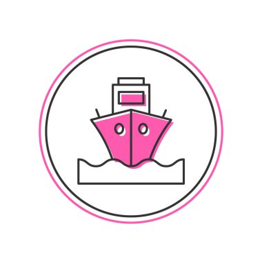 Doldurulmuş ana hatlı kargo gemisi simgesi beyaz arkaplanda izole edildi. Vektör.