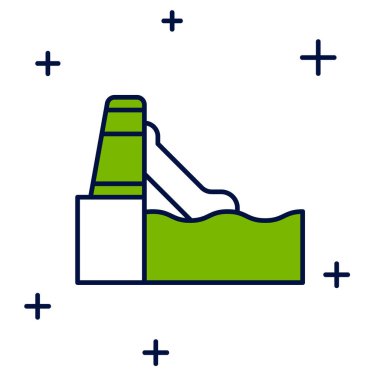 Beyaz zemin üzerinde izole edilmiş havuz ikonu olan ana hatlı su kaydırağı. Aquapark. Vektör.