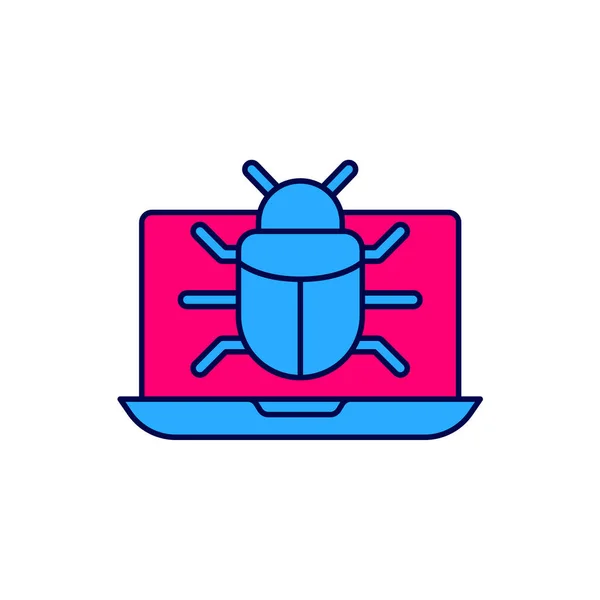 Filled Outline System Bug Monitor Icon Isolated White Background Code — ストックベクタ