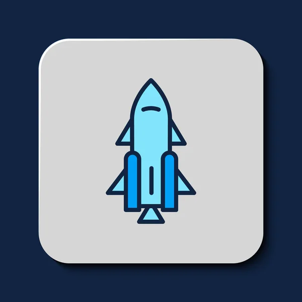 Filled Outline Rocket Ship Fire Icon Isolated Blue Background Space — Stock Vector