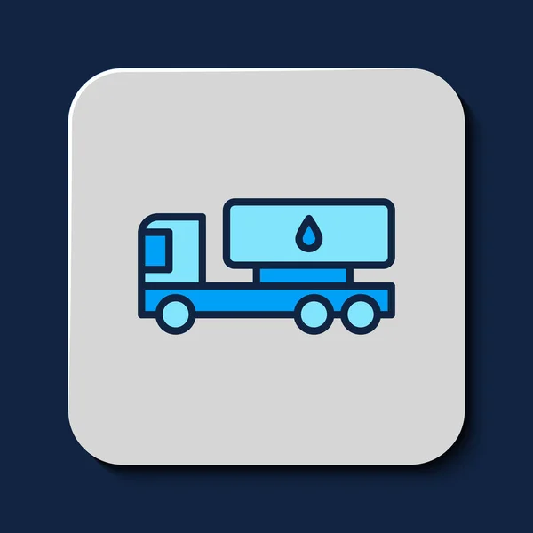 Filled Outline Tanker Truck Icon Isolated Blue Background Petroleum Tanker — Vetor de Stock