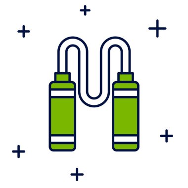 Beyaz arkaplanda izole edilmiş ana hatlı atlama ipi simgesi. İp atlıyorum. Spor malzemeleri. Vektör.