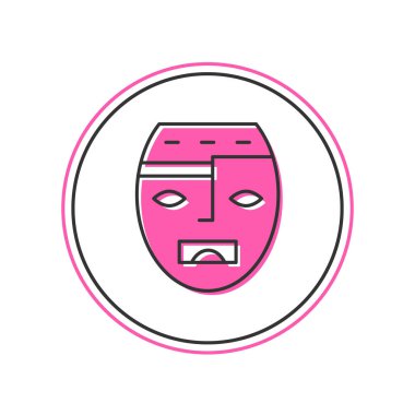 Beyaz arka planda izole edilmiş Meksikalı Maya ya da Aztek maskesi ikonu. Vektör.