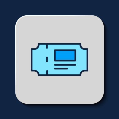 Doldurulmuş ana hat müze bileti ikonu mavi arka planda izole edildi. Tarih müzesi bileti etkinliği sergi gezisini kabul ediyor. Vektör.