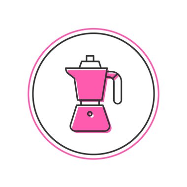 Beyaz arka planda izole edilmiş kahve makinesi moca pot ikonu. Vektör.
