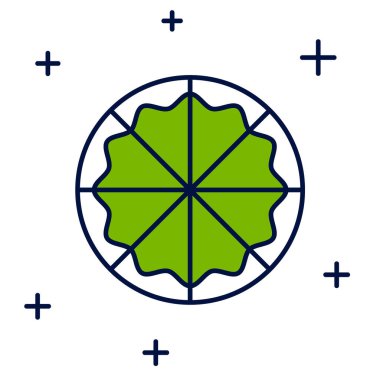 Beyaz arkaplanda izole edilmiş ana hatlı pizza simgesi. Fast food menüsü. Vektör.