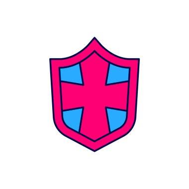 Beyaz arkaplanda izole edilmiş ana hatlı kalkan simgesi. Gardiyan. Güvenlik, güvenlik, koruma, gizlilik kavramı. Vektör.