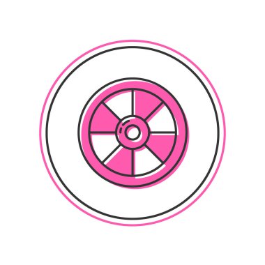 Beyaz arka planda izole edilmiş yuvarlak ahşap kalkan simgesi. Güvenlik, güvenlik, koruma, mahremiyet, koruma kavramı. Vektör.