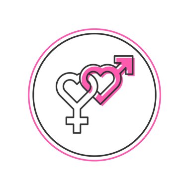 Doldurulmuş cinsiyet simgesi beyaz arkaplanda izole edildi. Erkek ve kadın sembolleri. Seks sembolü. Vektör.