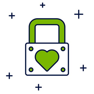 Doldurulmuş ana hat Kilit ve kalp simgesi beyaz arkaplanda izole edildi. Kilitli Kalp. Aşk sembolü ve anahtar deliği işareti. Sevgililer Günü sembolü. Vektör.