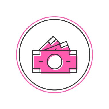 Doldurulmuş kağıt yığınları para para ikonu beyaz arka planda izole. Para desteleri. Para birimi. Vektör.