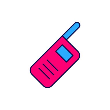 Beyaz arkaplanda izole edilmiş ana hatlı telsiz ikonu. Taşınabilir radyo vericisi simgesi. Radyo alıcı-vericisi işareti. Vektör.