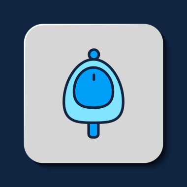 Ana hatları doldurulmuş tuvalet sidiği ya da sidik ikonu mavi arka planda izole edilmiş. Erkekler tuvaletinde çiş. Tuvalet, tuvalet, tuvalet. Vektör.