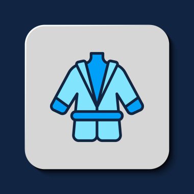 Doldurulmuş Bornoz simgesi mavi arkaplanda izole edildi. Vektör.