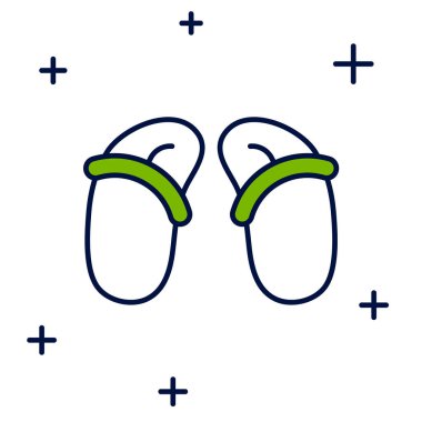 Doldurulmuş anahat terlik simgesi beyaz arkaplanda izole edildi. Plaj terlikleri tabelası. Vektör.