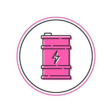 Doldurulmuş biyoyakıt varili ikonu beyaz arka planda izole edilmiş. Çevre biyolojisi ve tüp. Yeşil çevre ve geri dönüşüm. Vektör.