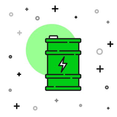 Doldurulmuş biyoyakıt varili ikonu beyaz arka planda izole edilmiş. Çevre biyolojisi ve tüp. Yeşil çevre ve geri dönüşüm. Vektör.