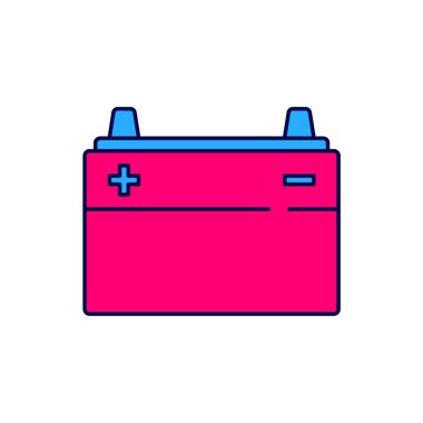 Doldurulmuş araba aküsü simgesi beyaz arka planda izole edilmiş. Akümülatör bataryası enerji ve elektrik akümülatörü bataryası. Vektör.