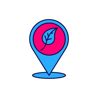 Beyaz arkaplanda izole edilmiş yaprak simgesi ile doldurulmuş konum. Çevre enerjisi kavramı. Alternatif enerji kavramı. Vektör.