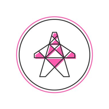 Beyaz arkaplanda izole edilmiş bir elektrik hattı simgesini desteklemek için kullanılan elektrik kulesi. Yüksek voltajlı elektrik direği hattı. Vektör.