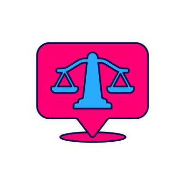 Beyaz arka planda izole edilmiş adalet simgesinin ana hatlarıyla dolu. Hukuk mahkemesi sembolü. Denge tabelaları. Vektör.