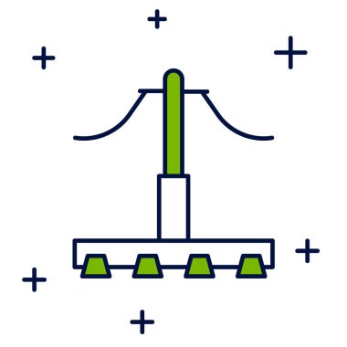 Beyaz arkaplanda izole edilmiş ana hatlı demiryolu simgesi. Demiryolu üstten geçiyor. Temas kablosu. Vektör.