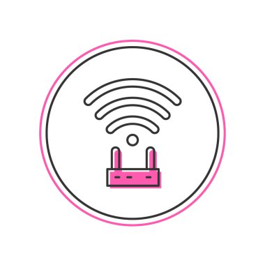 Doldurulmuş Router ve wi-fi sinyal simgesi beyaz arkaplanda izole edildi. Kablosuz ethernet modem yönlendirici. Bilgisayar teknolojisi interneti. Vektör.