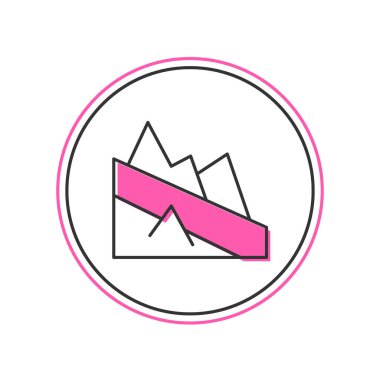 Beyaz arkaplanda izole edilmiş ana hatlı dağ iniş simgesi. Zaferin ya da başarının sembolü. Vektör.