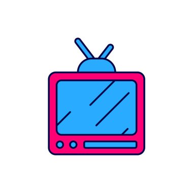 Doldurulmuş Retro TV simgesi beyaz arkaplanda izole edildi. Televizyon tabelası. Vektör.