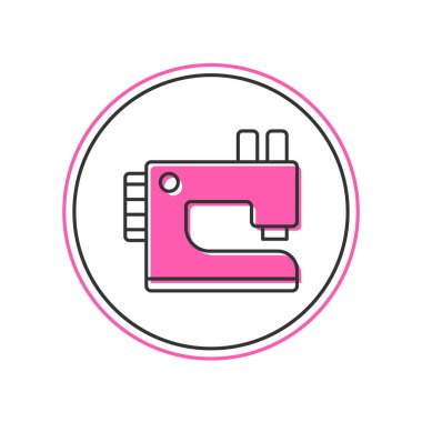 Doldurulmuş ana hatlı dikiş makinesi simgesi beyaz arkaplanda izole edildi. Vektör.