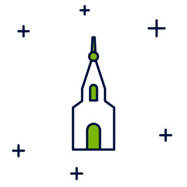 Beyaz arka planda izole edilmiş ana hatlı kilise binası ikonu. Hıristiyan Kilisesi. Kilisenin dini. Vektör.