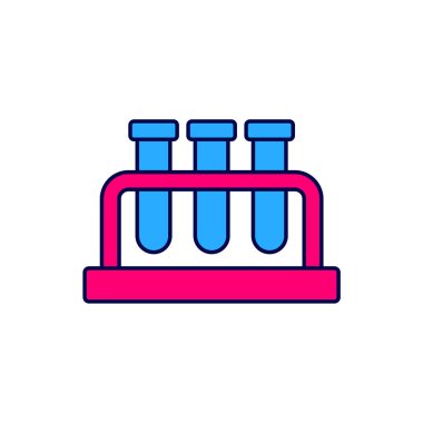 Ana hatlarıyla doldurulmuş test tüpü ve beyaz arka planda izole edilmiş kimyasal test ikonu. Laboratuvar cam levhası. Vektör.