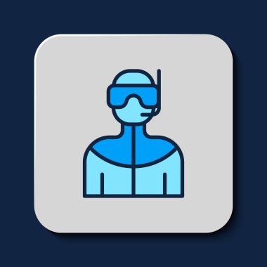 Mavi arkaplanda izole edilmiş dalış ikonu için ana hatlı dalış kıyafeti. Su altı ekipmanları. Vektör.