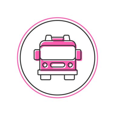 Beyaz arka planda izole edilmiş ana hatlı itfaiye aracı simgesi. İtfaiye. İtfaiyeciler acil durum aracı. Vektör.